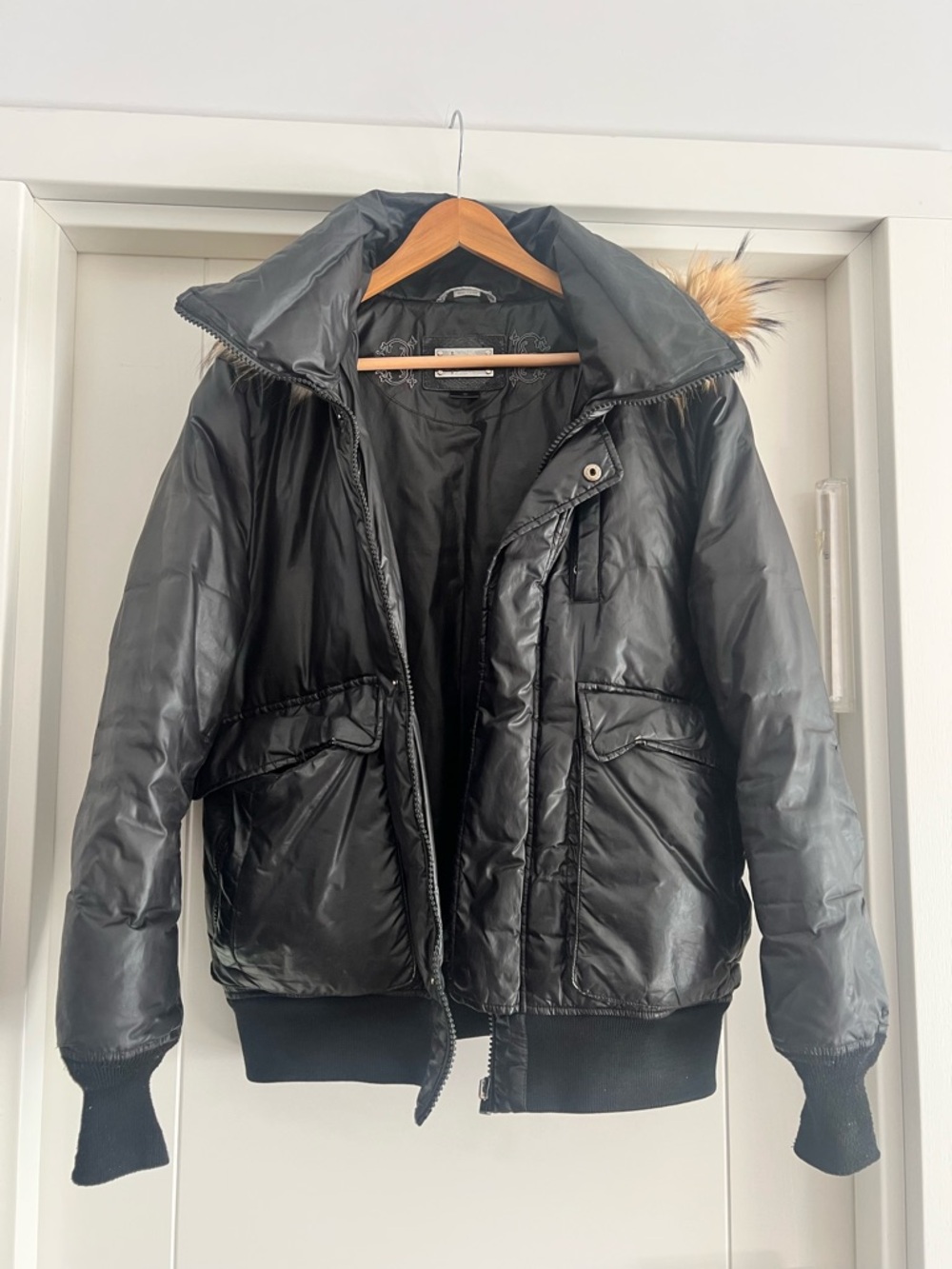 Mackage Black Puffer Jacket with Faux Fur Trim